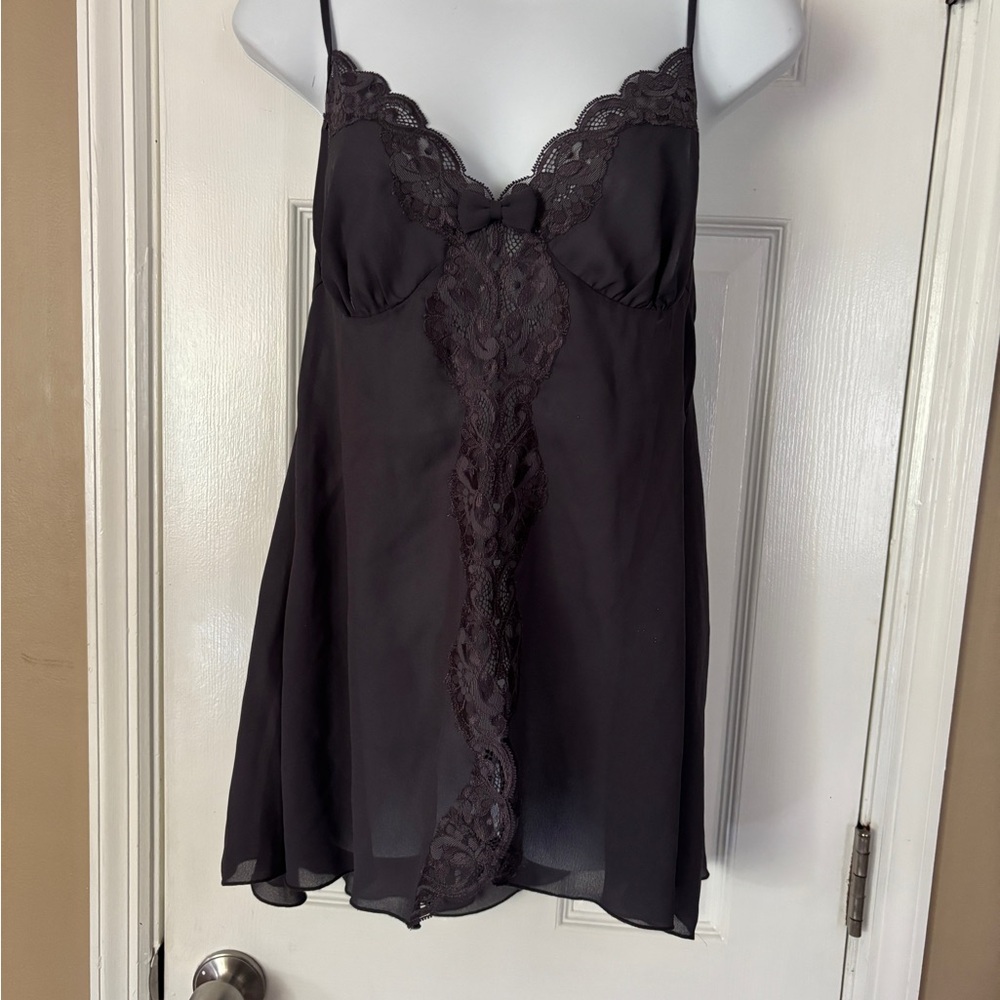Victoria's Secret Good Label 80’s Dark Gray Lace Babydoll Chemise Intimates Smal